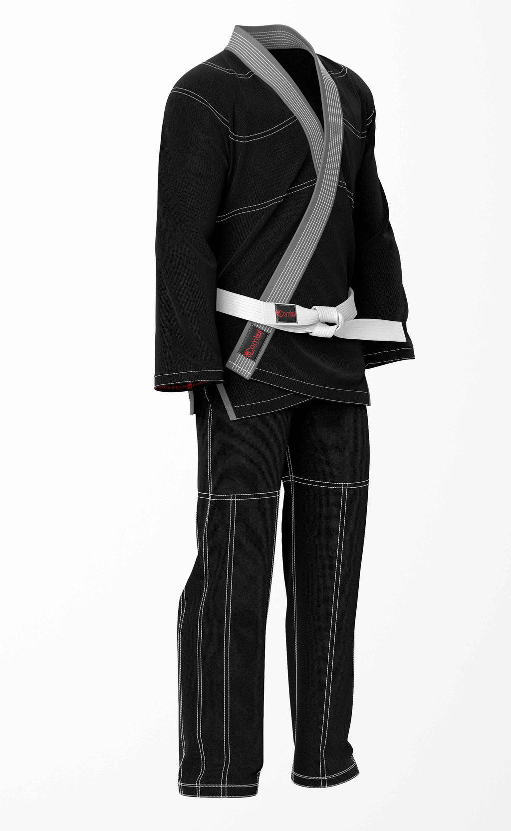 Combat Basic Black with White Stitching and Gray Lapel Brazilian Jiu Jitsu Gi (BJJ GI)